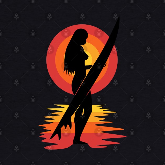 Surfer girl silhouette sunset by All About Nerds